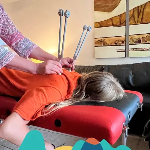 Tuning forks used in a distance session